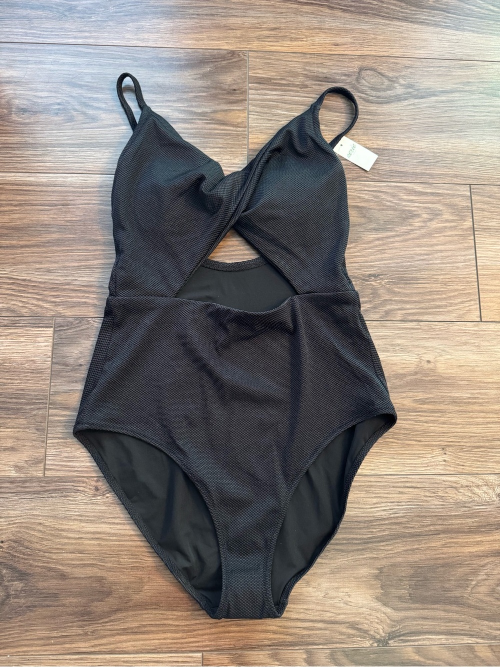 Aerie Shine Pique Twist Scoop Black One Piece Swimsuit